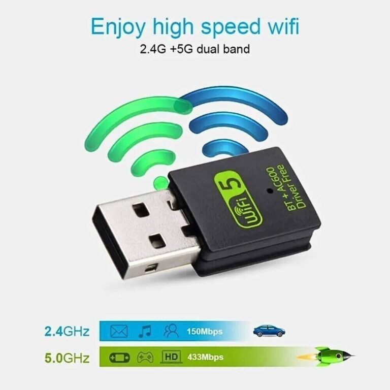 GearUP 600Mbps Dual Band WiFi + Bluetooth Adapter For Windows PC/Laptop- (Driver Free Version, WiFi Hotspot Supported, 2.4GHz + 5GHz)
